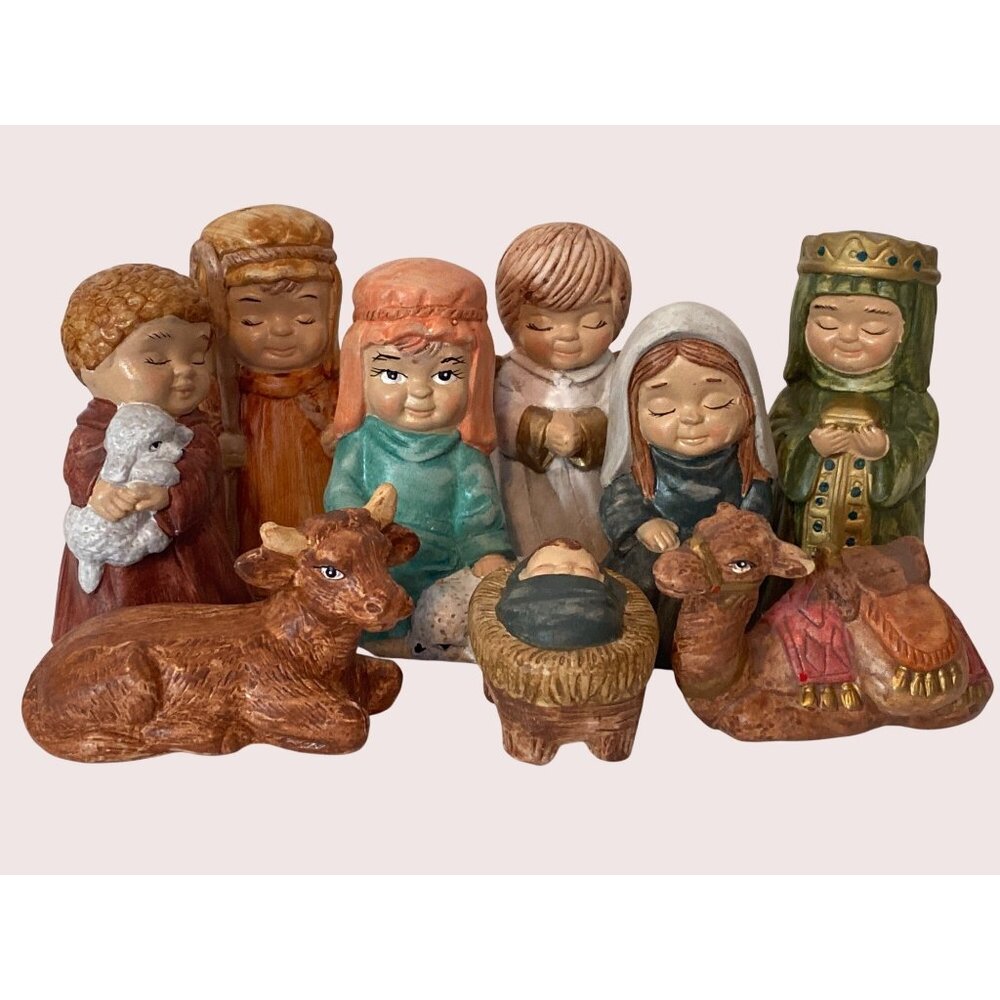 Nativity Ceramic  Jesus Mary Joseph Wise Men Cow Camel Sheep Religious